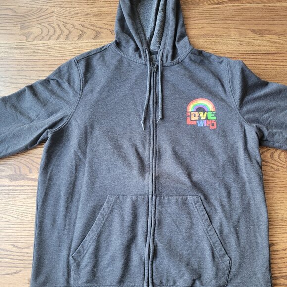Pride Love Wins Full-Zip Gray Hoodie Rainbow Unicorn LGBTQ XL Extra Large - Picture 5 of 10
